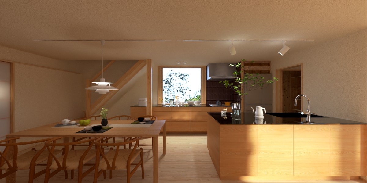 二列型の造作キッチンの写真