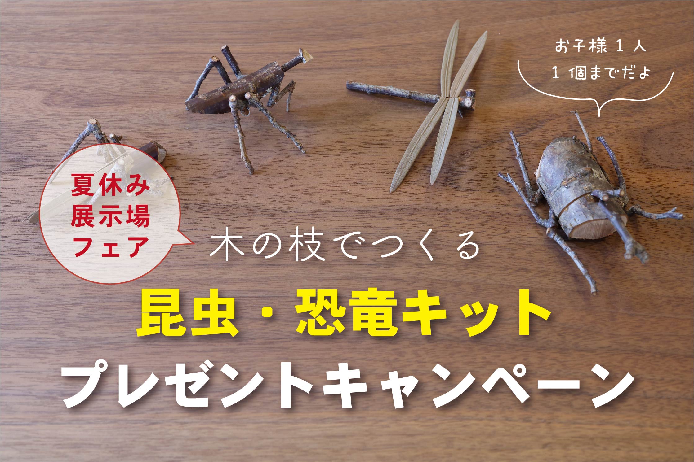 【夏の展示場フェア】木の枝でつくる昆虫・恐竜キットプレゼント//7/24(土)～8/31(火)