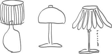 手書きの電気スタンドが３つ並んでいるイラスト